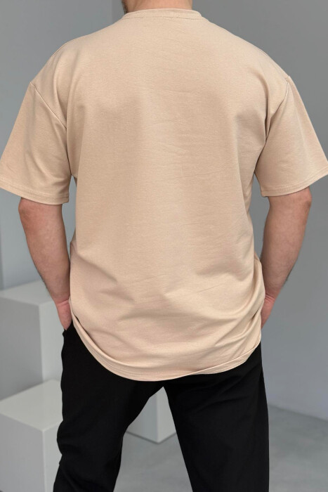 FRONT WRITTINGS ONE COLOR ROUND NECK MEN T-SHIRT BEIGE/BEZHE - 3