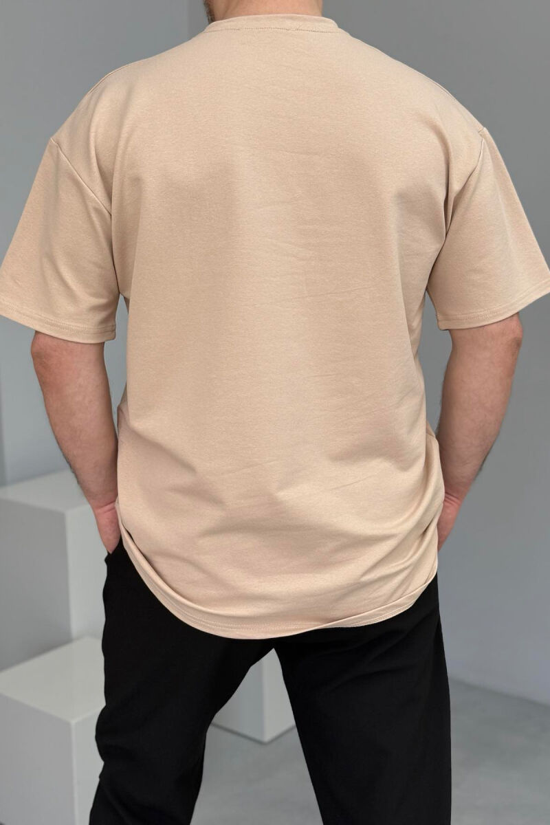 FRONT WRITTINGS ONE COLOR ROUND NECK MEN T-SHIRT BEIGE/BEZHE - 3