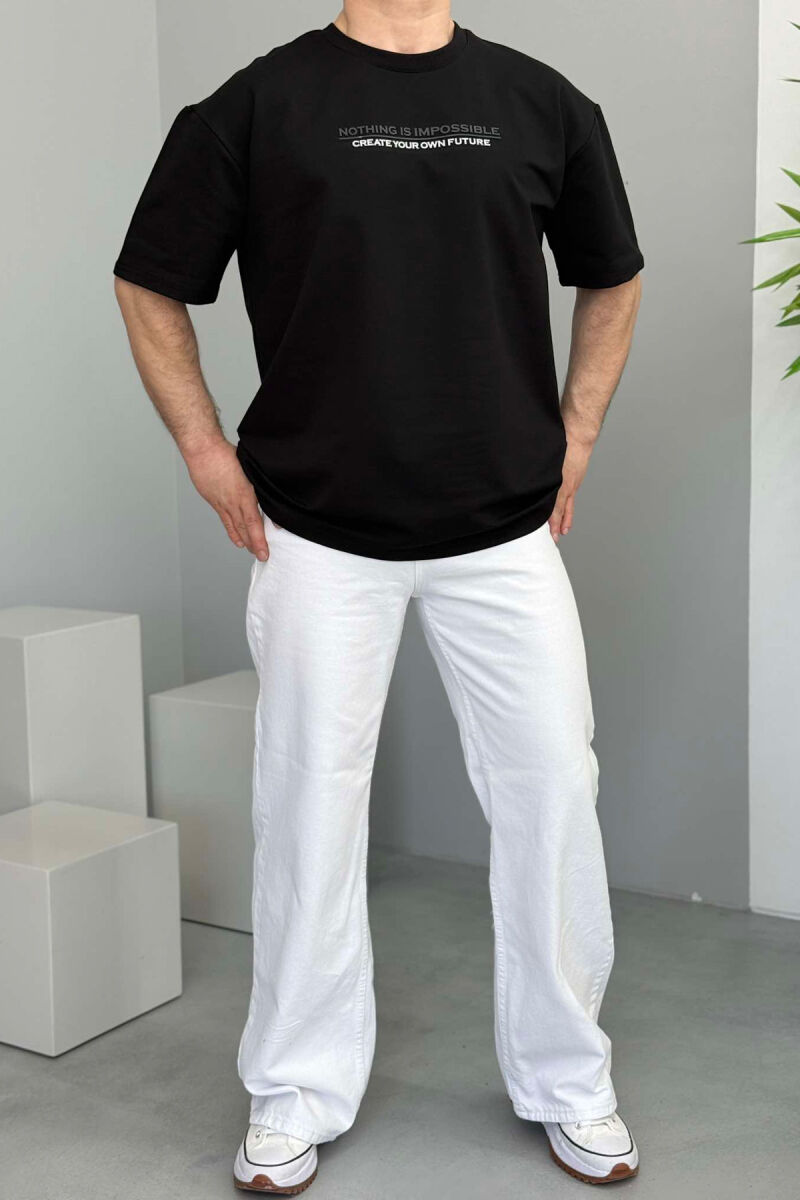 FRONT WRITTINGS ONE COLOR ROUND NECK MEN T-SHIRT BLACK/ E ZEZE - 2