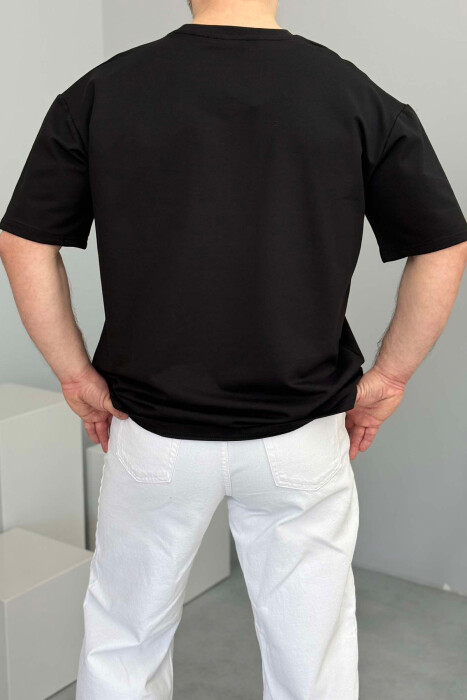 FRONT WRITTINGS ONE COLOR ROUND NECK MEN T-SHIRT BLACK/ E ZEZE - 3