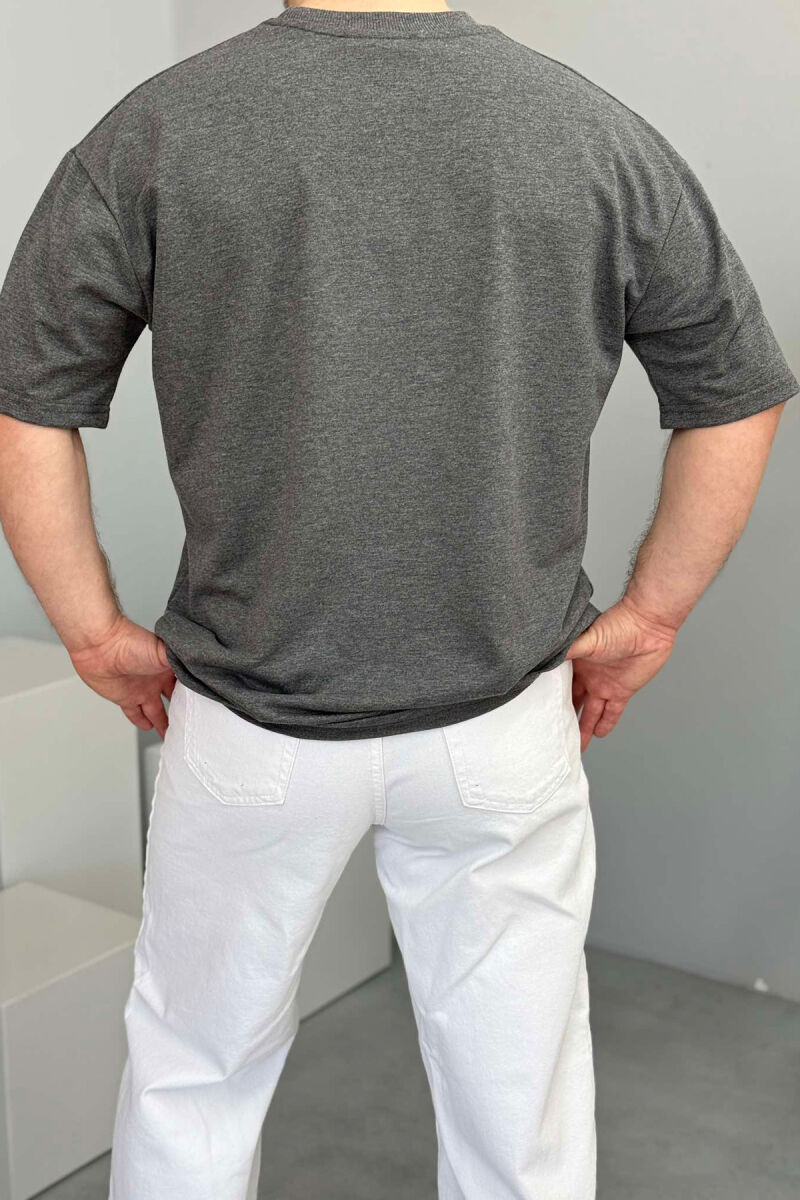 FRONT WRITTINGS ONE COLOR ROUND NECK MEN T-SHIRT DARK GREY/GEE - 3