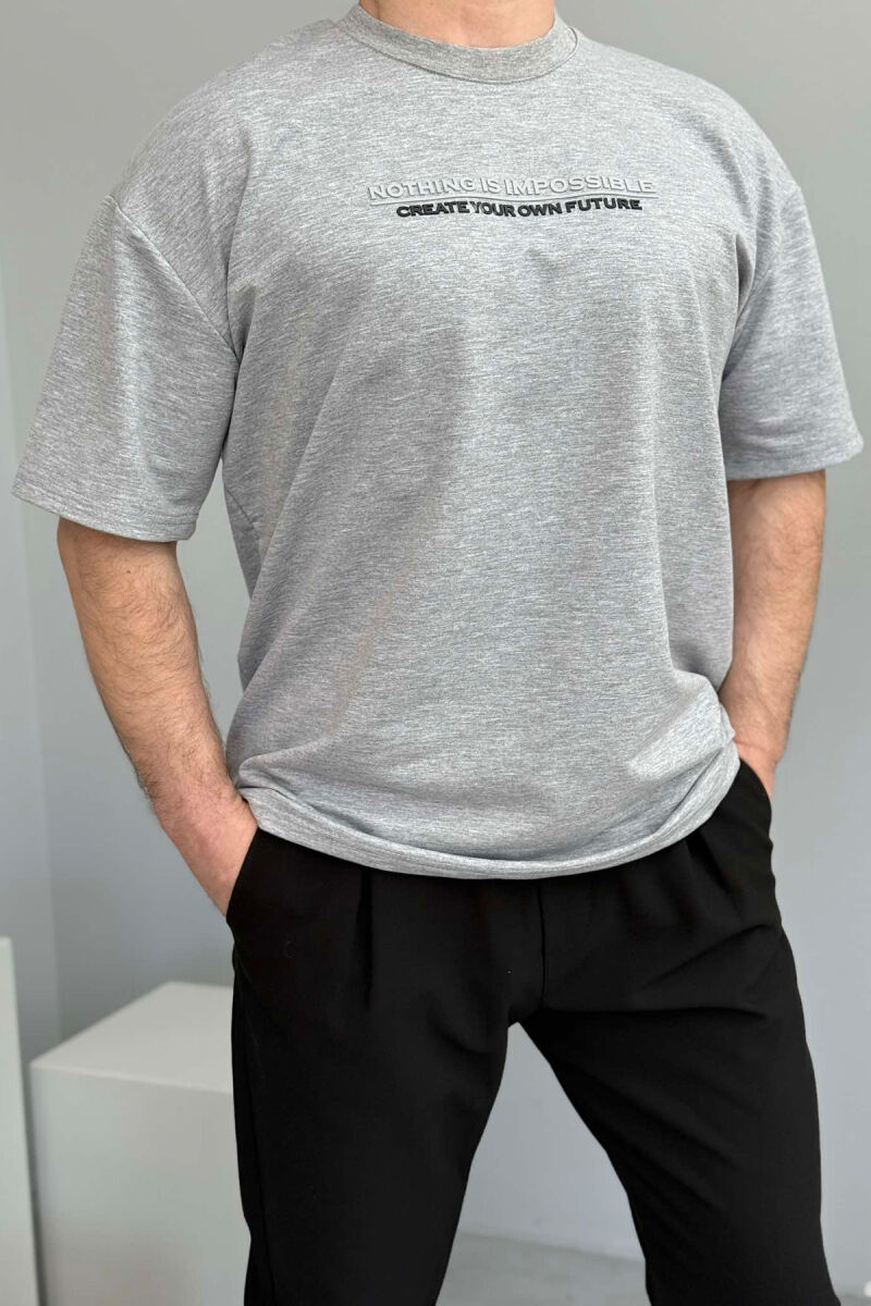 FRONT WRITTINGS ONE COLOR ROUND NECK MEN T-SHIRT GREY/GRI - 1