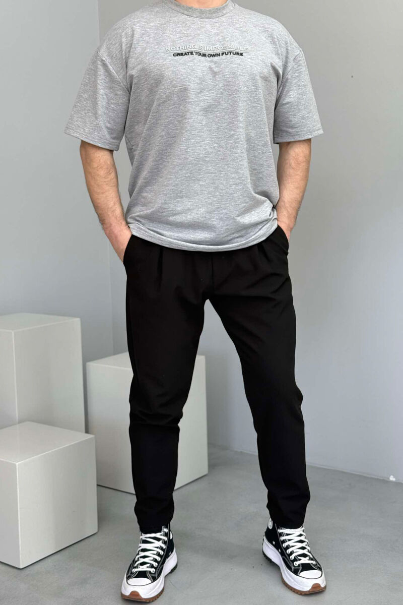 FRONT WRITTINGS ONE COLOR ROUND NECK MEN T-SHIRT GREY/GRI - 2