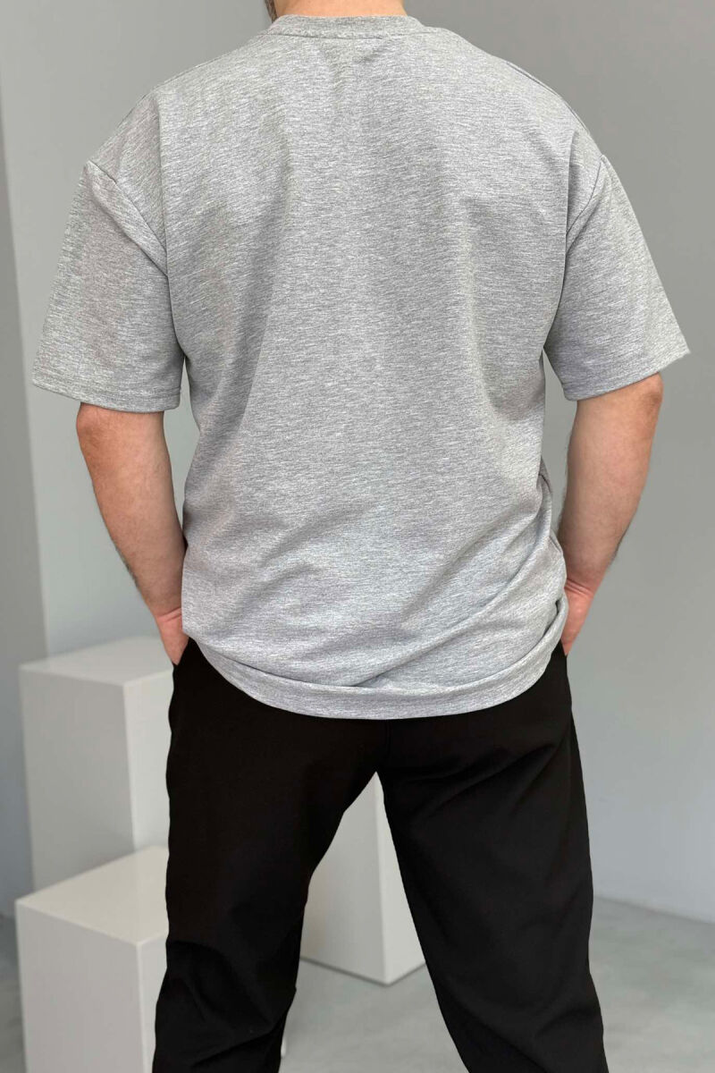 FRONT WRITTINGS ONE COLOR ROUND NECK MEN T-SHIRT GREY/GRI - 3
