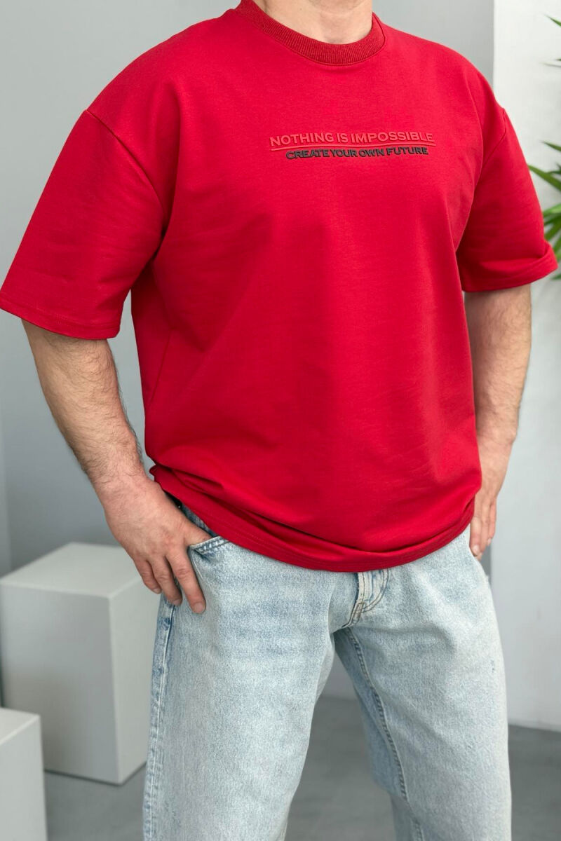 FRONT WRITTINGS ONE COLOR ROUND NECK MEN T-SHIRT RED/E KUQE - 1