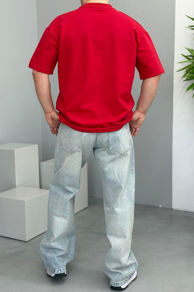 FRONT WRITTINGS ONE COLOR ROUND NECK MEN T-SHIRT RED/E KUQE - 3