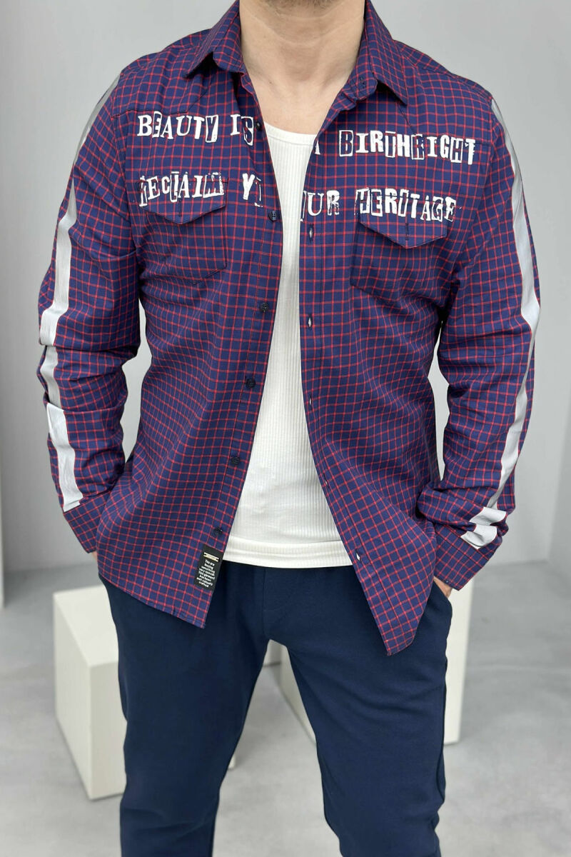 FRONT WRITTINGS PLAID MEN SHIRT BLUE/BLU - 3