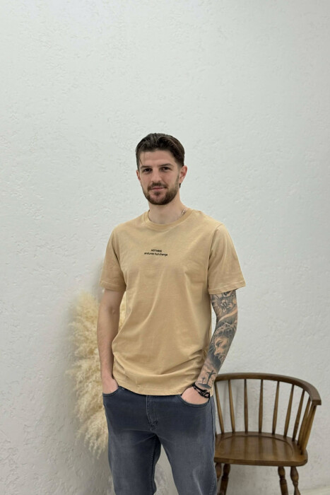 FRONT WRITTINGS ROUND NECK MEN T-SHIRT LIGHT BROWN/KAZB 
