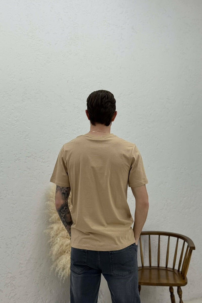 FRONT WRITTINGS ROUND NECK MEN T-SHIRT LIGHT BROWN/KAZB - 4