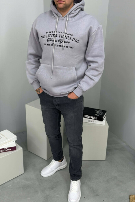 HOODIE ME PUSH DHE ME SHKRIM PARA PËR MESHKUJ NË NGJYRE GRI - 