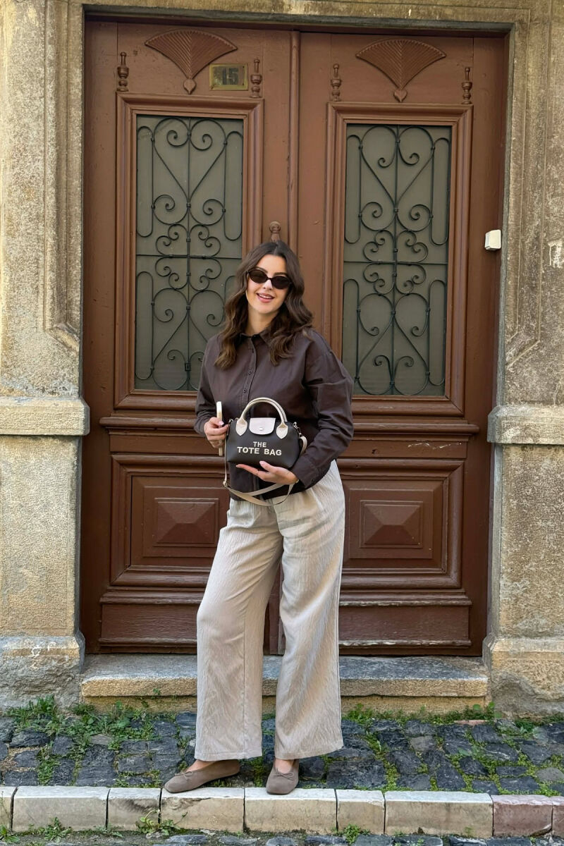 FRONT WRITTINGS SMALL WOMAN BAG BEIGE+BROWN/BEZHE+KAFE - 4