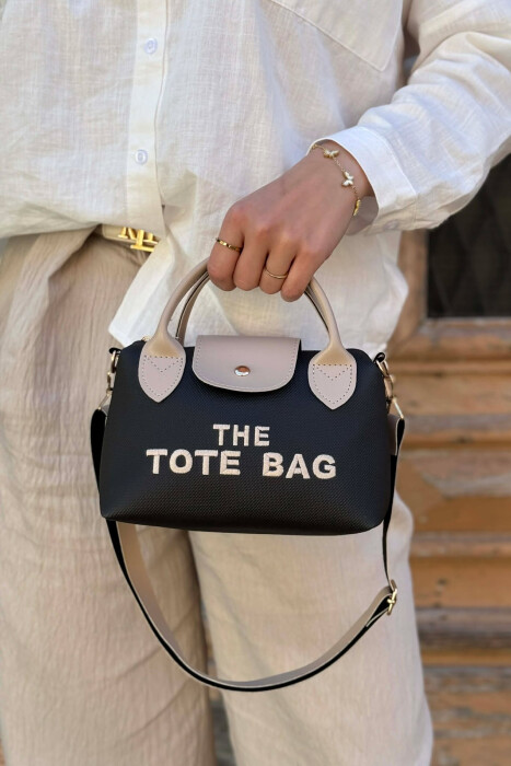 FRONT WRITTINGS SMALL WOMAN BAG BLACK-BEIGE/ZEBE - 1