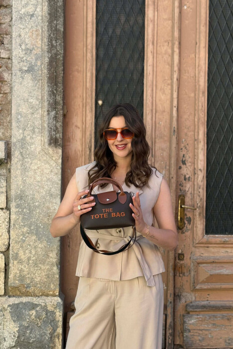 FRONT WRITTINGS SMALL WOMAN BAG BROWN/KAFE 