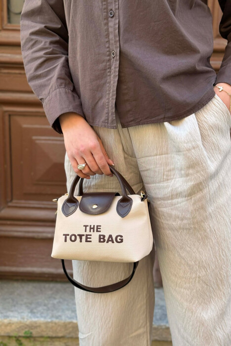 FRONT WRITTINGS SMALL WOMAN BAG CREAM/KREM - KLAUDIO FASHION