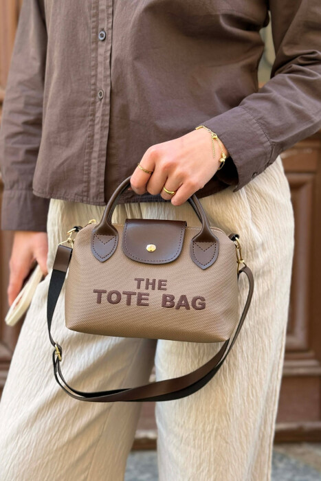 FRONT WRITTINGS SMALL WOMAN BAG LIGHT BROWN/KAZB 