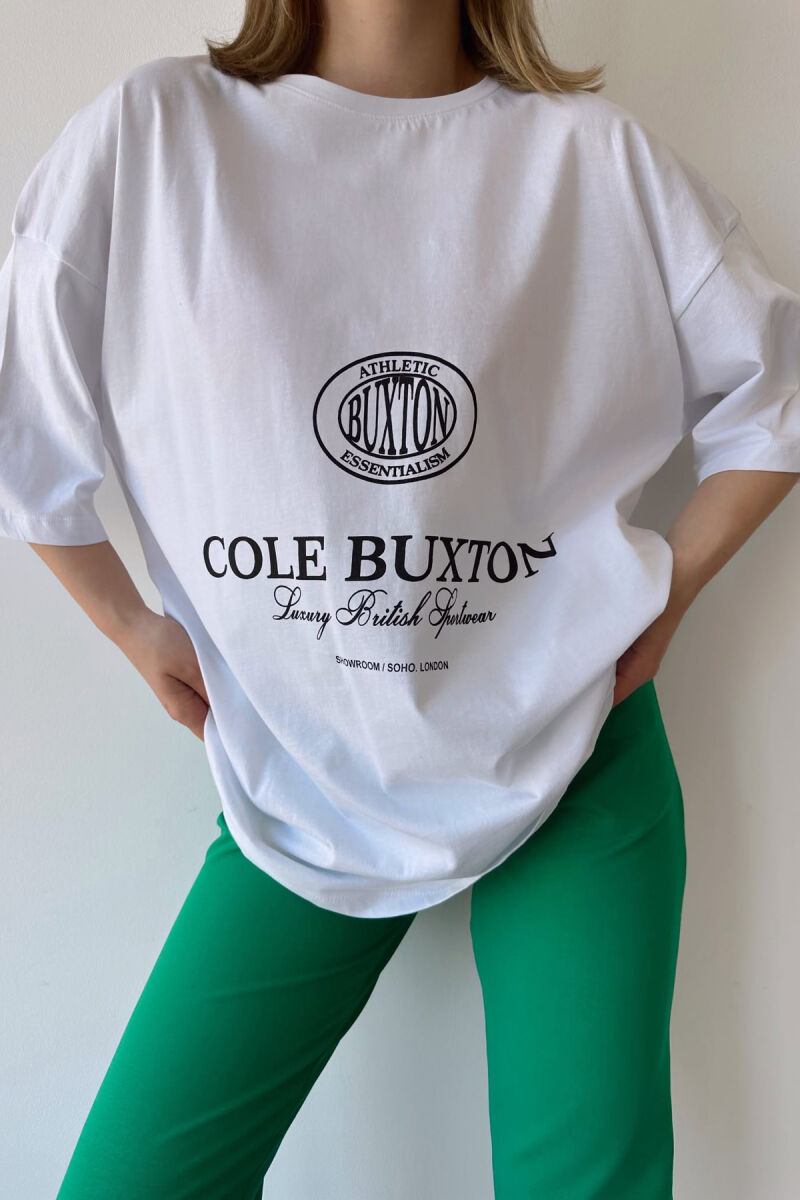 FRONT WRITTINGS T-SHIRT+ JOGGERS WOMEN SET WHITE/GREEN-BAJE - 5