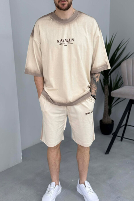 FRONT WRITTINGS T-SHIRT + SHORTS MEN SET BEIGE/BEZHE - 2