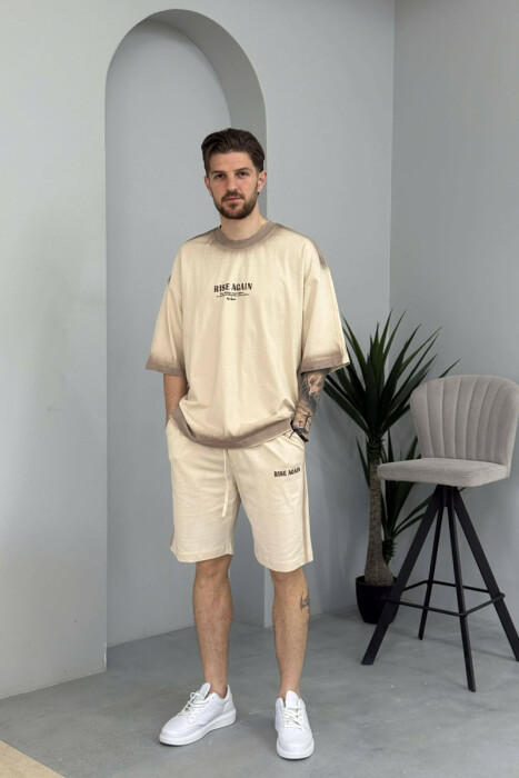 FRONT WRITTINGS T-SHIRT + SHORTS MEN SET BEIGE/BEZHE - 3