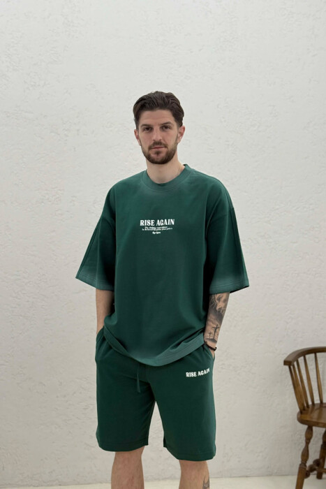 FRONT WRITTINGS T-SHIRT + SHORTS MEN SET GREEN/JESHILE - 