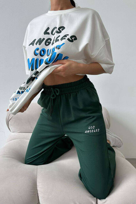 FRONT WRITTINGS T-SHIRT+JOGGERS WOMEN SET WHITE/GREEN-BAJE - 3