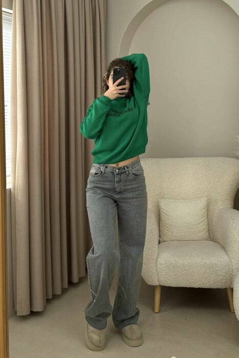 FRONT WRITTINGS TURTLE NECK WOMEN SWEATER DARK GREEN/JEE - 1