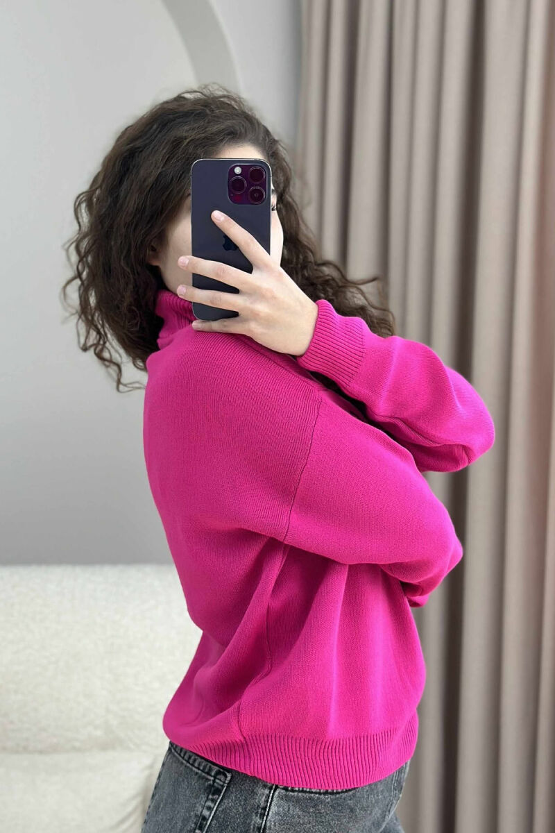 FRONT WRITTINGS TURTLE NECK WOMEN SWEATER FUCHSIA/CIKLAMI - 4