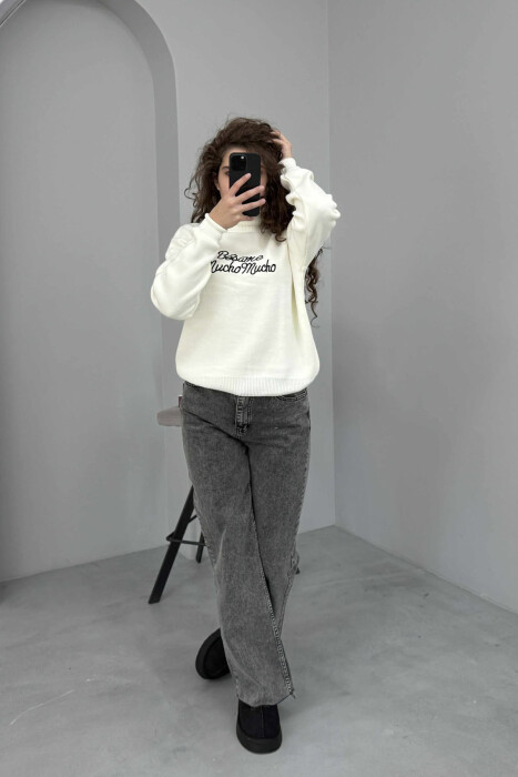 FRONT WRITTINGS TURTLE NECK WOMEN SWEATER WHITE-E BARDHE 