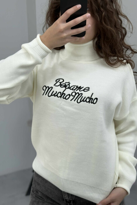 FRONT WRITTINGS TURTLE NECK WOMEN SWEATER WHITE-E BARDHE - 4