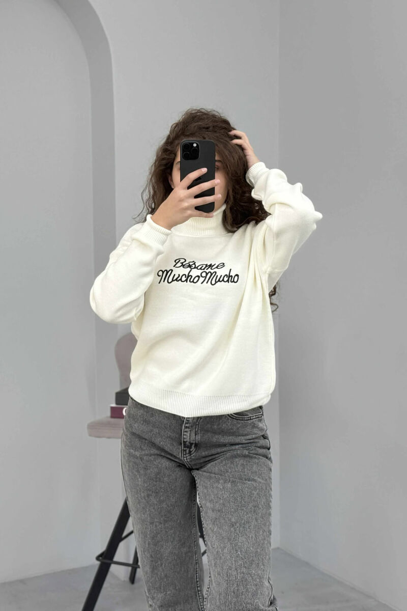 FRONT WRITTINGS TURTLE NECK WOMEN SWEATER WHITE-E BARDHE - 2