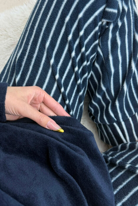 FRONT WRITTINGS WARM SWEATSHIRT+SWEATPANTS WOMEN PYJAMAS DARK BLUE/BEE - 8