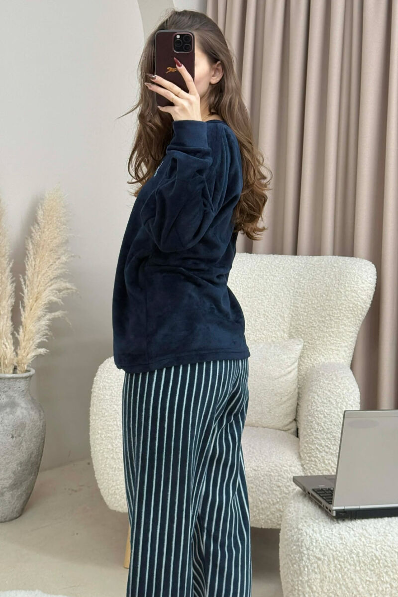 FRONT WRITTINGS WARM SWEATSHIRT+SWEATPANTS WOMEN PYJAMAS DARK BLUE/BEE - 5