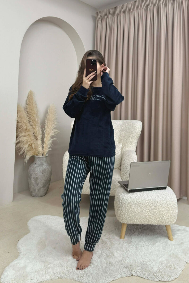 FRONT WRITTINGS WARM SWEATSHIRT+SWEATPANTS WOMEN PYJAMAS DARK BLUE/BEE - 9