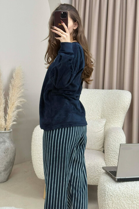 FRONT WRITTINGS WARM SWEATSHIRT+SWEATPANTS WOMEN PYJAMAS DARK BLUE/BEE - 6