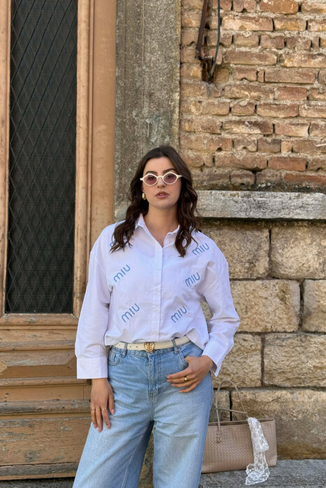 FRONT WRITTINGS WOMAN SHIRT WHITE-BLUE/BABL 