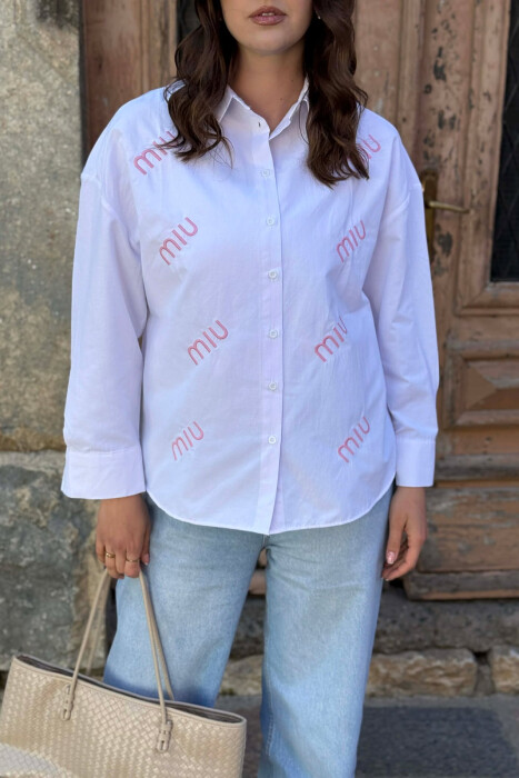 FRONT WRITTINGS WOMAN SHIRT WHITE-PINK/BARO - 2