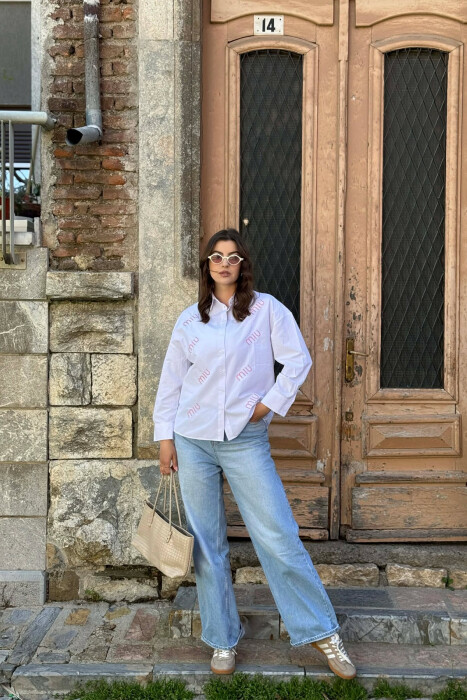 FRONT WRITTINGS WOMAN SHIRT WHITE-PINK/BARO - 4