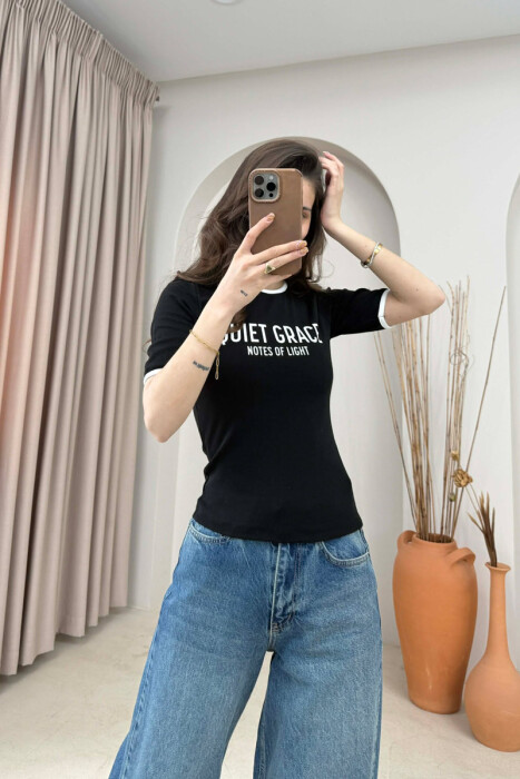 T-SHIRT ME SHKRIME PER FEMRA NE NGJYRE TE ZEZE - 