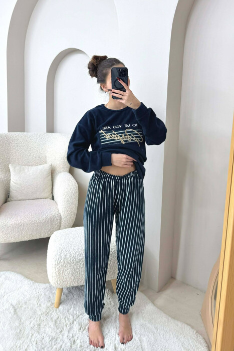 FRONT WRITTINGS WOMEN PYJAMAS DARK BLUE/BEE - 2