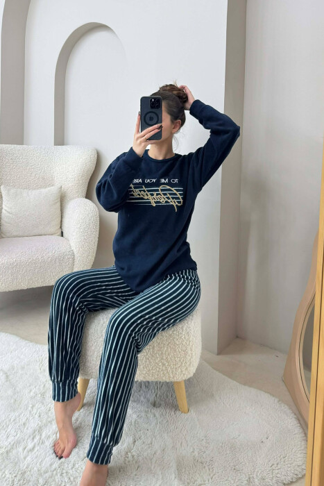 FRONT WRITTINGS WOMEN PYJAMAS DARK BLUE/BEE - 5