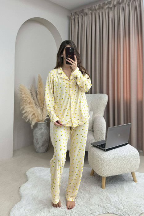FRUIT DESIGN SHIRT+ TROUSERS WOMAN PYJAMAS YELLOW/E VERDHE - KLAUDIO FASHION