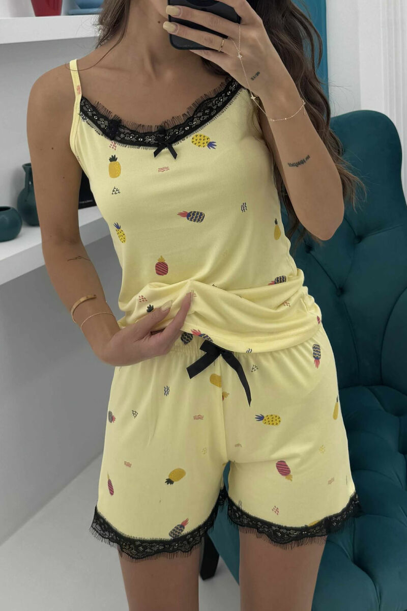 FRUITS DESIGN TANK TOP+SHORTS WOMEN PYJAMAS BLACK-YELLOW/ZEVE - 3