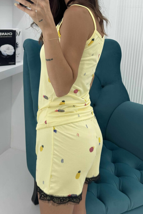 FRUITS DESIGN TANK TOP+SHORTS WOMEN PYJAMAS BLACK-YELLOW/ZEVE - 4
