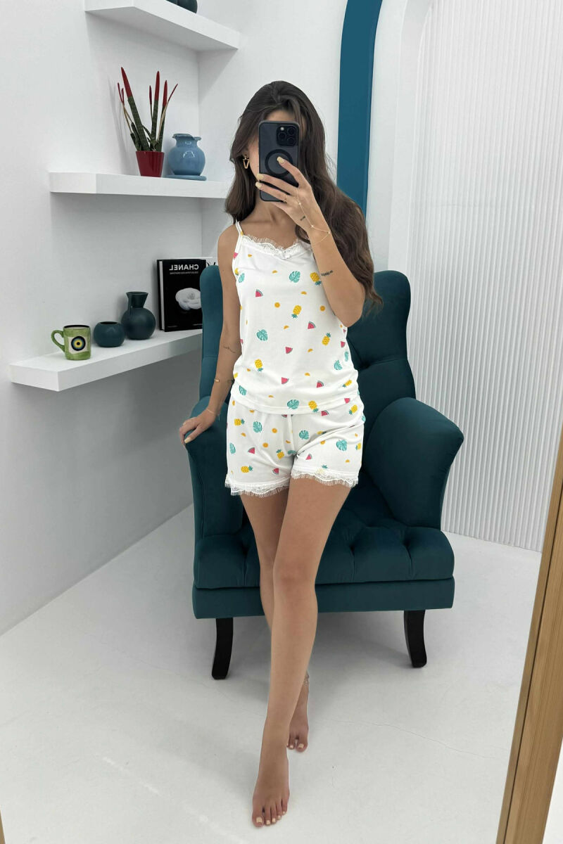 FRUITS DESIGN TANK TOP+SHORTS WOMEN PYJAMAS WHITE-E BARDHE - 1