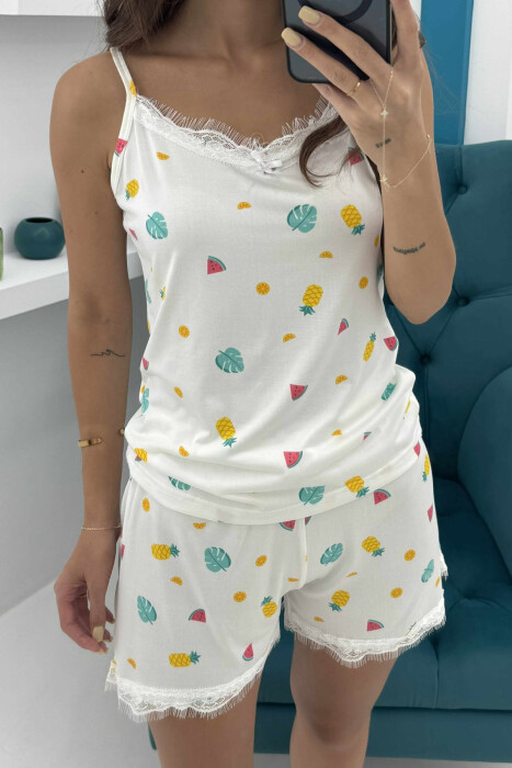 FRUITS DESIGN TANK TOP+SHORTS WOMEN PYJAMAS WHITE-E BARDHE - 3