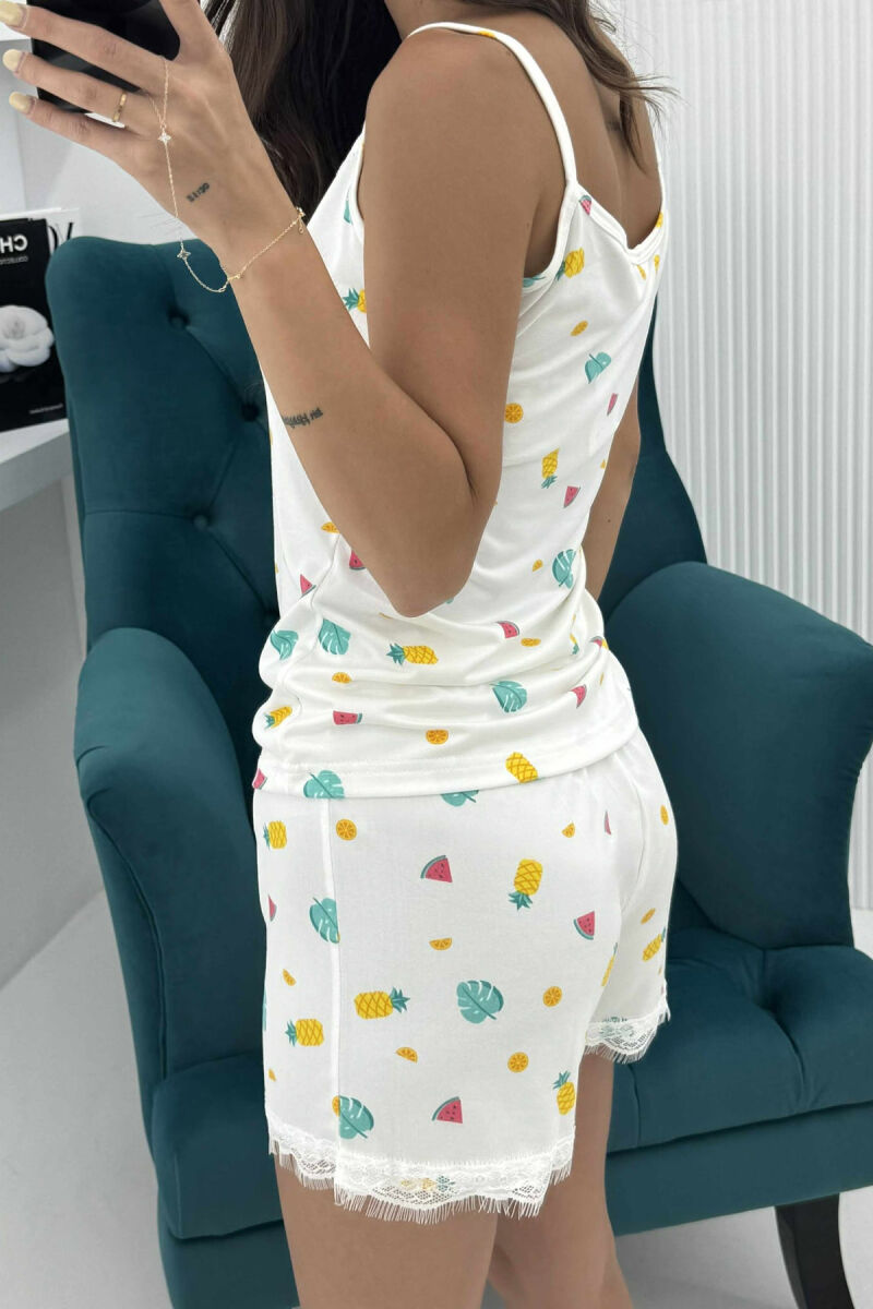 FRUITS DESIGN TANK TOP+SHORTS WOMEN PYJAMAS WHITE-E BARDHE - 4