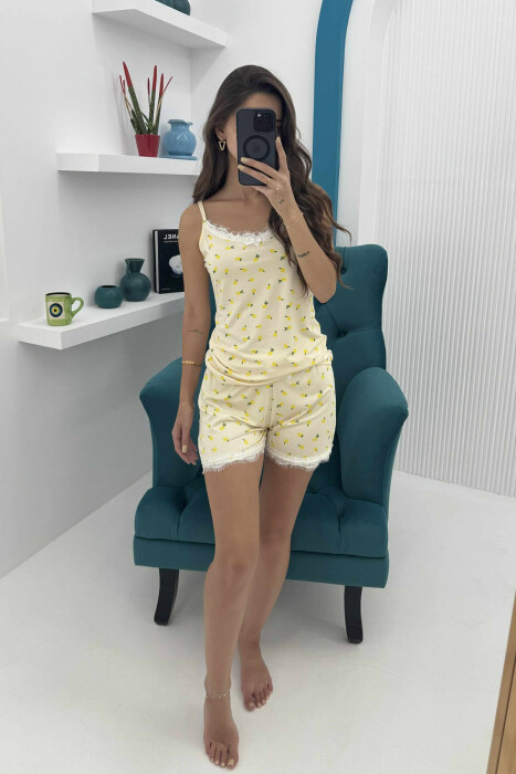 FRUITS DESIGN TANK TOP+SHORTS WOMEN PYJAMAS YELLOW/E VERDHE 