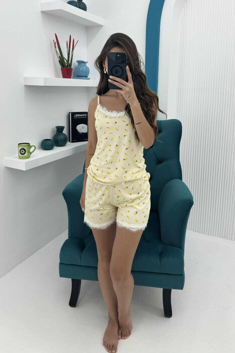 FRUITS DESIGN TANK TOP+SHORTS WOMEN PYJAMAS YELLOW/E VERDHE - 2