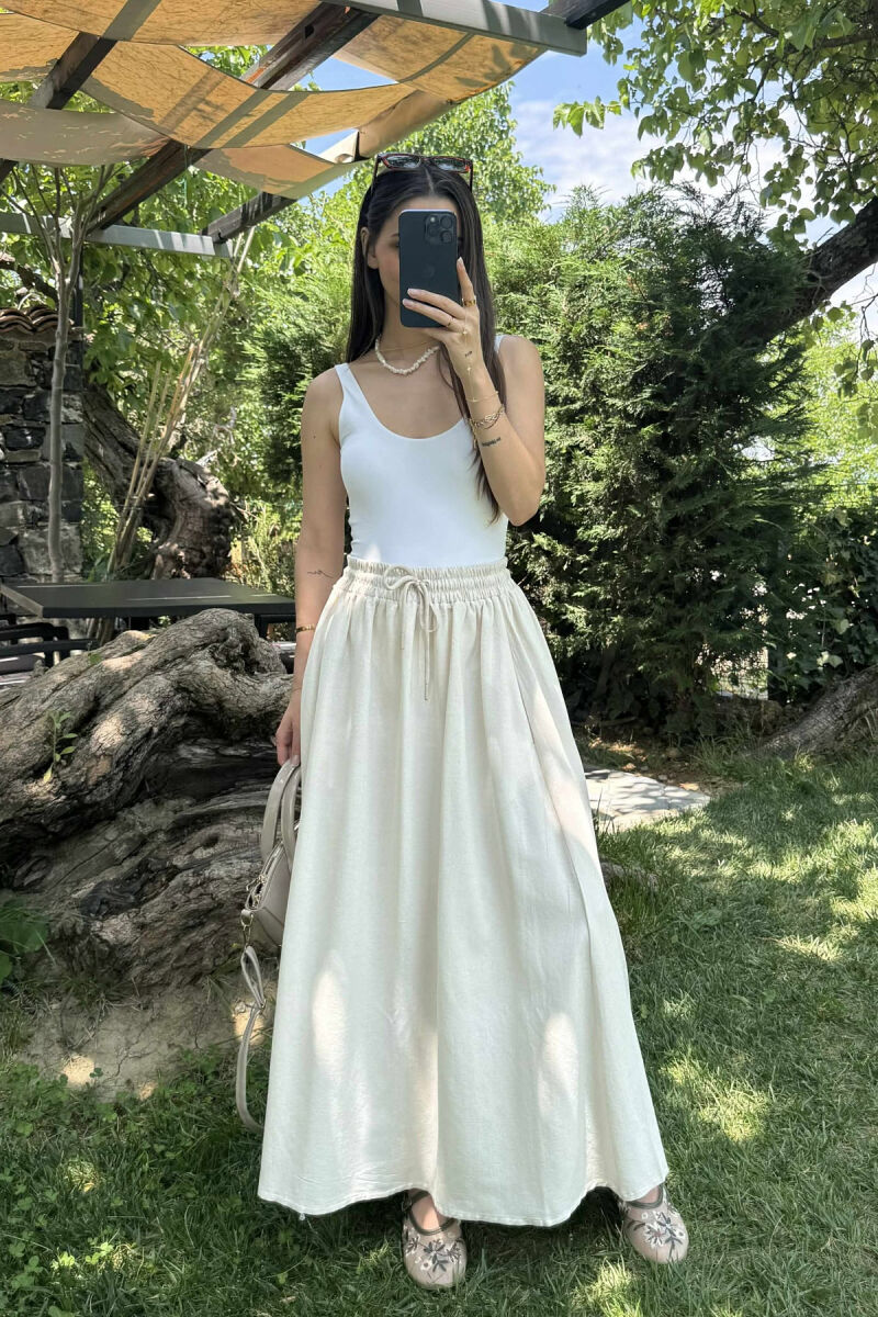 FUND NJË NGJYRËSH I GJATË ME BEL ELASTIK PËR FEMRA NË NGJYRËN KREM - 3