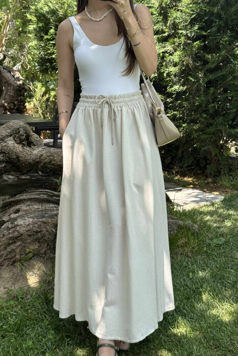 FUND NJË NGJYRËSH I GJATË ME BEL ELASTIK PËR FEMRA NË NGJYRËN KREM - 4