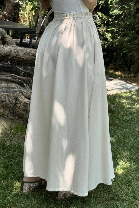 FUND NJË NGJYRËSH I GJATË ME BEL ELASTIK PËR FEMRA NË NGJYRËN KREM - 5